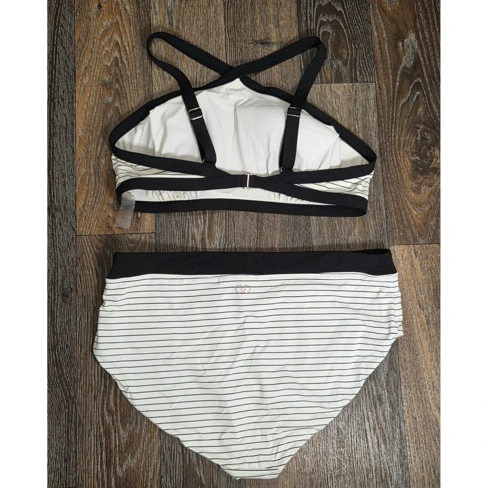 CALIA by Carrie Underwood Womens Striped Bikini Set XL Top 1X Bottoms Black - Picture 4 of 4